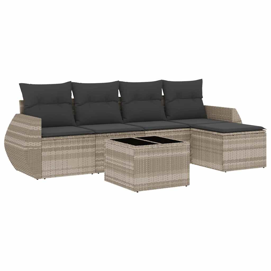 Set Divano da Giardino 6pz con Cuscini Grigio Chiaro Polyrattan 3221301