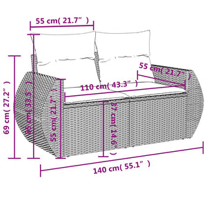 Set Divano da Giardino 6pz con Cuscini Grigio Chiaro Polyrattan 3221301