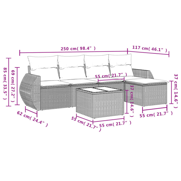 Set Divano da Giardino 6pz con Cuscini Grigio Chiaro Polyrattan 3221301