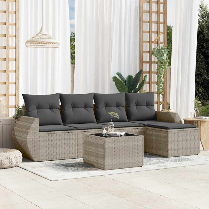 Set Divano da Giardino 6pz con Cuscini Grigio Chiaro Polyrattan 3221301