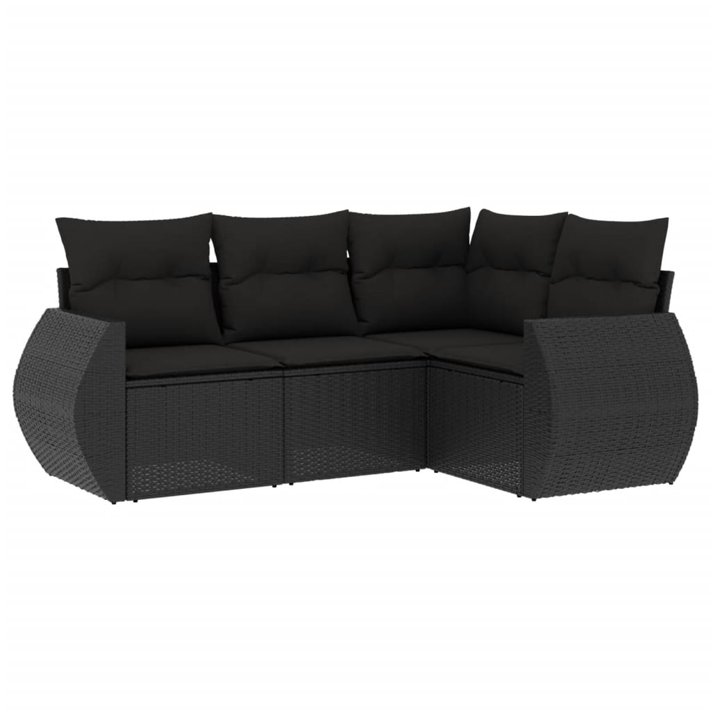 Set Divani da Giardino 4 pz con Cuscini Nero in Polyrattancod mxl 115059