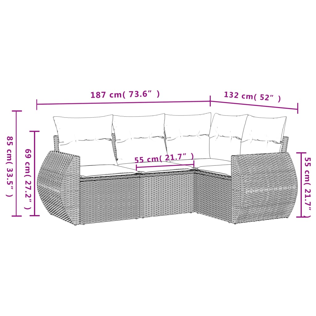 Set Divani da Giardino 4 pz con Cuscini Nero in Polyrattancod mxl 115059