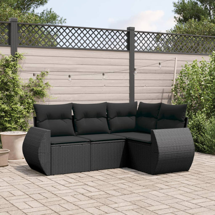 Set Divani da Giardino 4 pz con Cuscini Nero in Polyrattancod mxl 115059