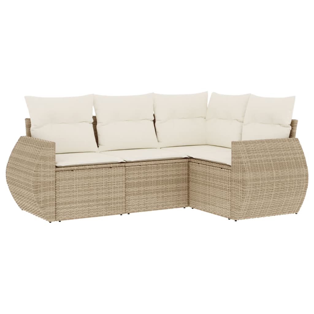 Set Divano da Giardino 4 pz con Cuscini Beige in Polyrattan 3221307