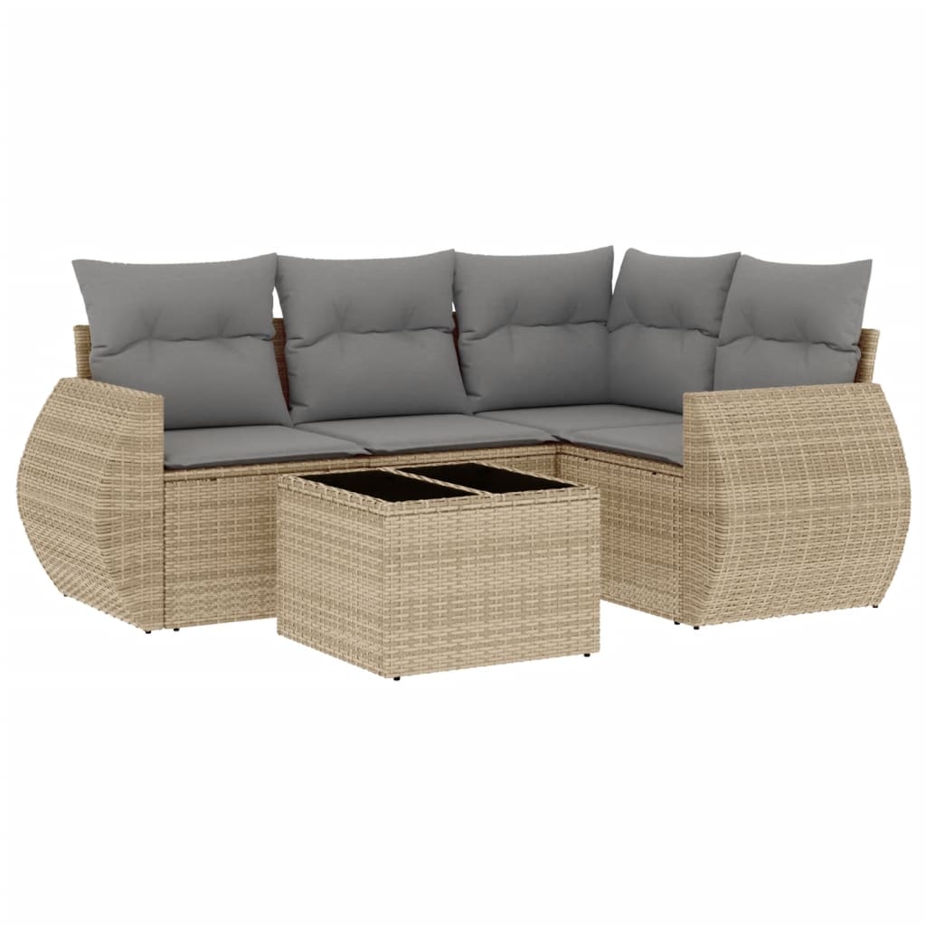 Set Divano da Giardino 5 pz con Cuscini Beige in Polyrattan 3221318