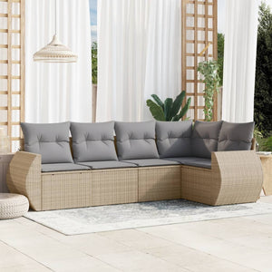 Set Divano da Giardino 5 pz con Cuscini Beige in Polyrattan 3221328