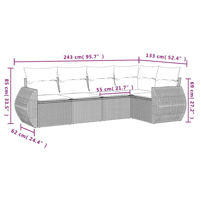 Set Divano da Giardino 5pz con Cuscini Grigio Chiaro Polyrattan 3221331