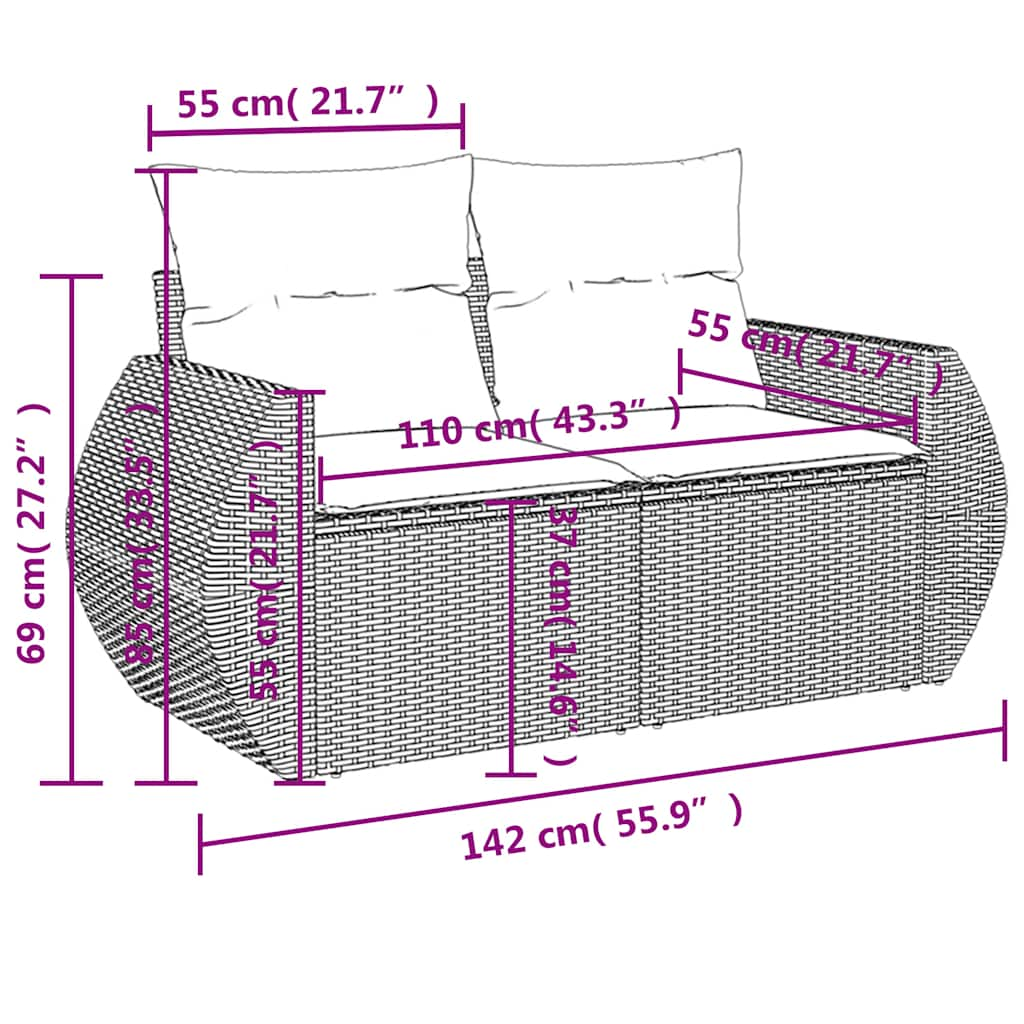 Set Divano da Giardino 5pz con Cuscini Grigio Chiaro Polyrattan 3221331