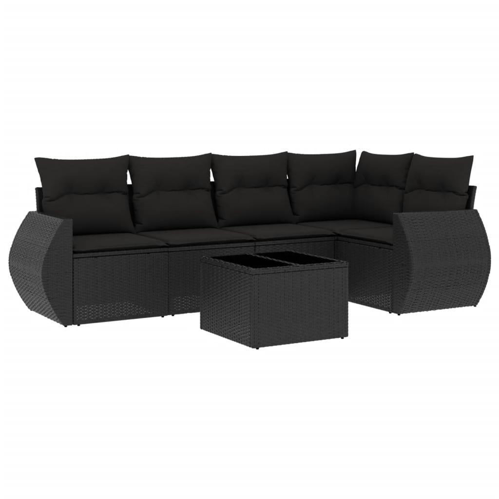 Set Divano da Giardino 6 pz con Cuscini Nero in Polyrattan 3221334