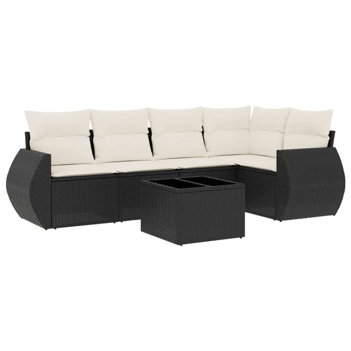 Set Divano da Giardino 6 pz con Cuscini Nero in Polyrattan 3221335