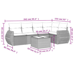 Set Divano da Giardino 6 pz con Cuscini Beige in Polyrattan 3221337