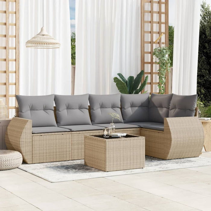 Set Divano da Giardino 6 pz con Cuscini Beige in Polyrattancod mxl 112684