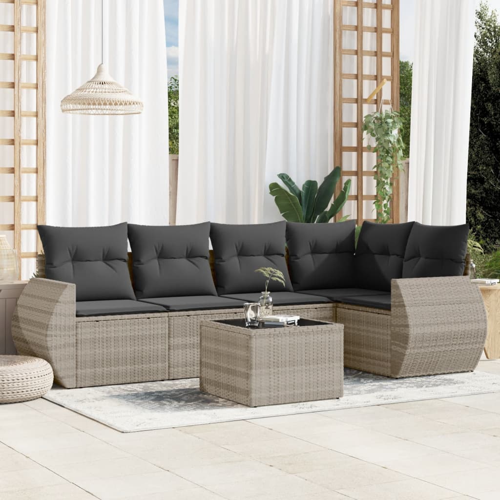 Set Divano da Giardino 6pz con Cuscini Grigio Chiaro Polyrattan 3221341