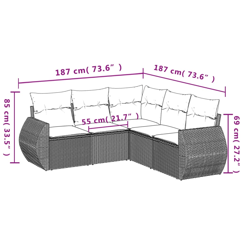 Set Divani da Giardino 5 pz con Cuscini in Polyrattan Nero 3221345