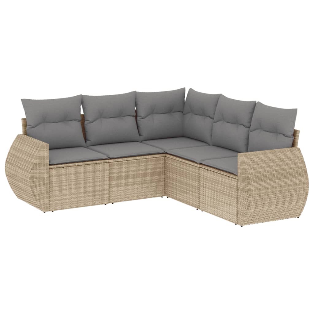 Set Divano da Giardino 5 pz con Cuscini Beige in Polyrattan 3221348