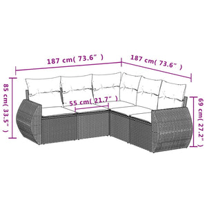 Set Divano da Giardino 5 pz con Cuscini Beige in Polyrattan 3221348