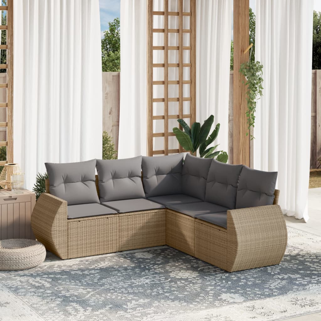 Set Divano da Giardino 5 pz con Cuscini Beige in Polyrattan 3221348