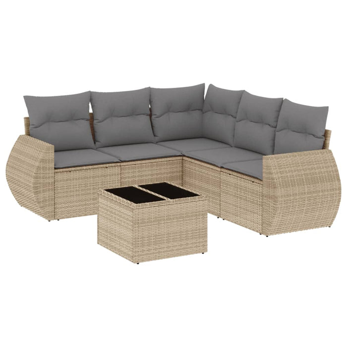 Set Divano da Giardino 6 pz con Cuscini Beige in Polyrattan 3221358