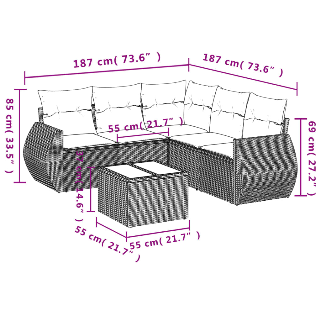 Set Divano da Giardino 6 pz con Cuscini Beige in Polyrattan 3221358