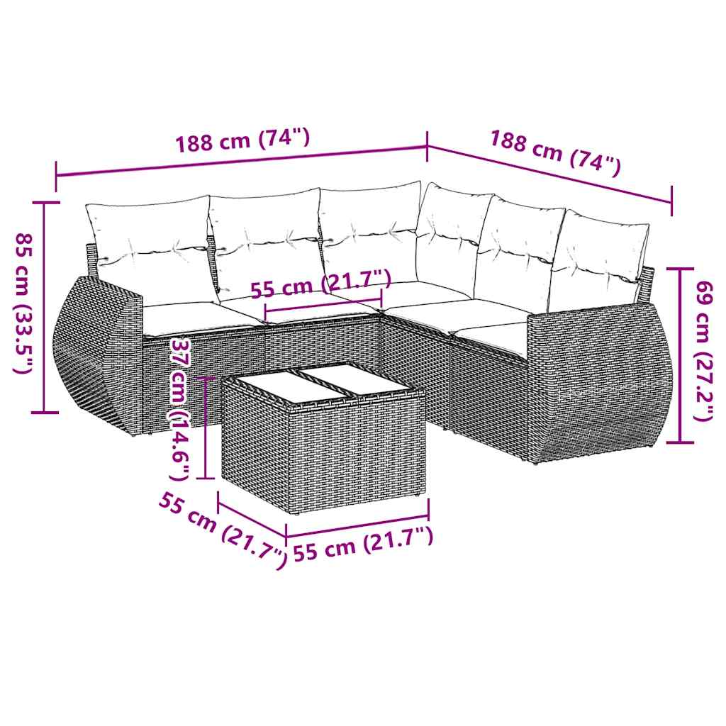 Set Divano da Giardino 6pz con Cuscini Grigio Chiaro Polyrattan 3221361