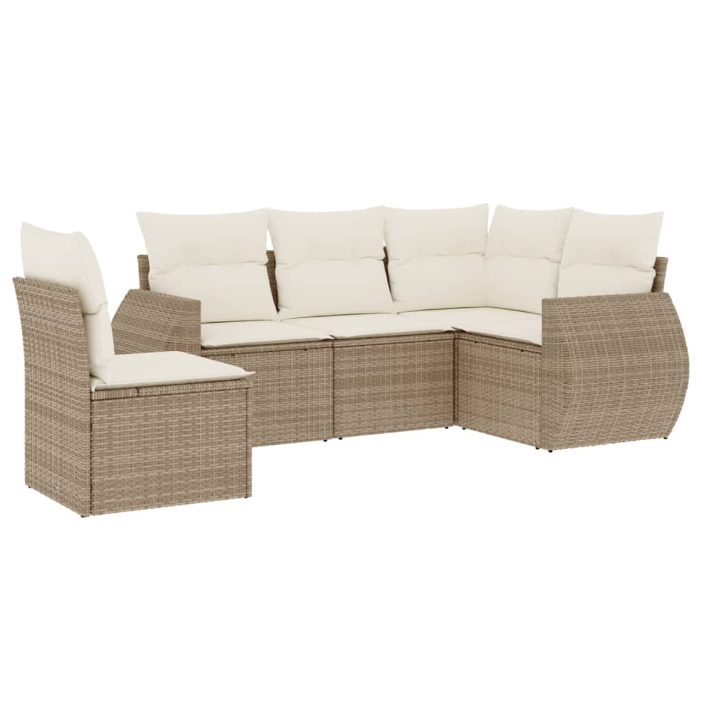 Set Divano da Giardino 5 pz con Cuscini Beige in Polyrattan 3221367