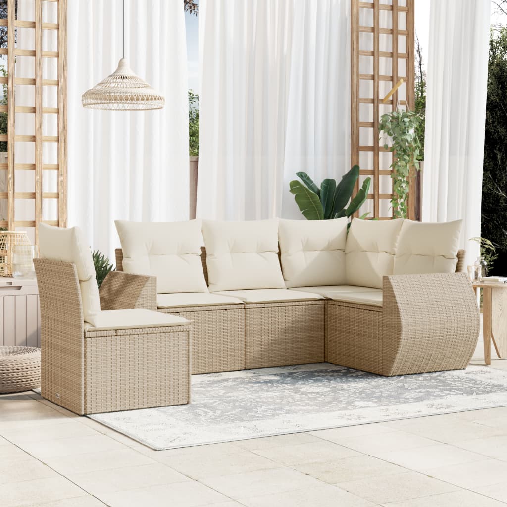 Set Divano da Giardino 5 pz con Cuscini Beige in Polyrattan 3221367