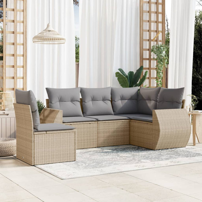 Set Divano da Giardino 5 pz con Cuscini Beige in Polyrattan 3221368