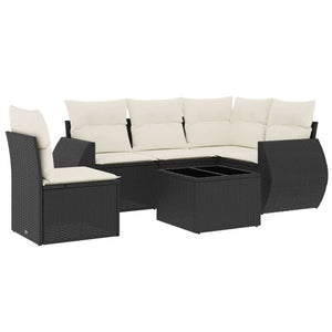 Set Divano da Giardino 6 pz con Cuscini Nero in Polyrattan 3221375