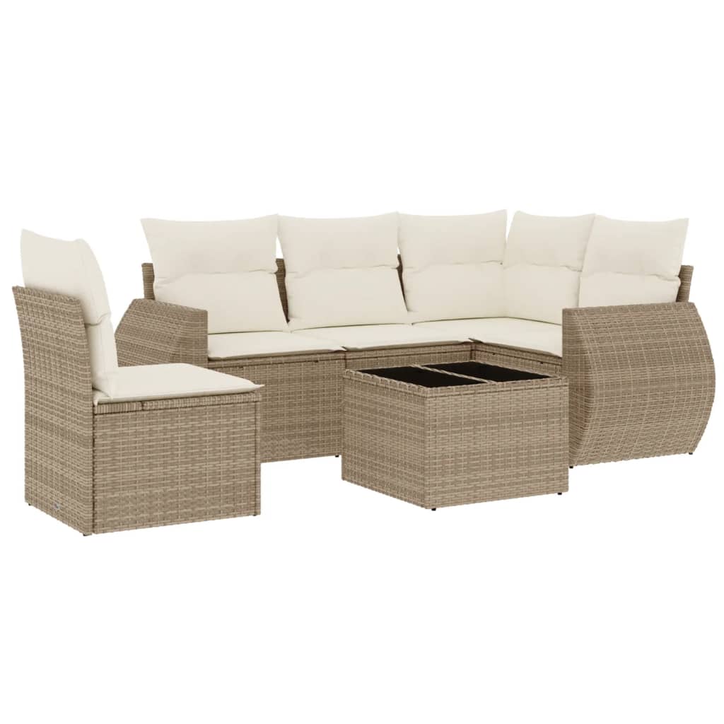 Set Divano da Giardino 6 pz con Cuscini Beige in Polyrattan 3221377