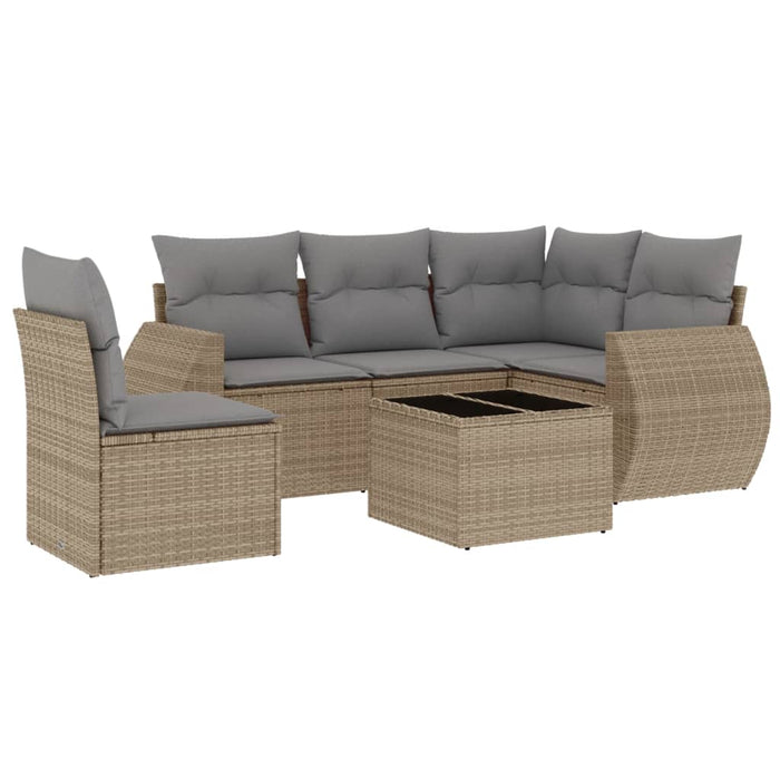 Set Divano da Giardino 6 pz con Cuscini Beige in Polyrattan 3221378