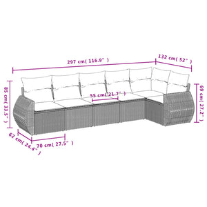 Set Divano da Giardino 6 pz con Cuscini Nero in Polyrattan 3221385