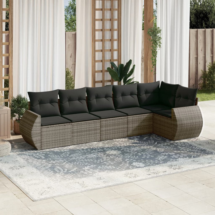 Set Divano da Giardino 6 pz con Cuscini Grigio in Polyrattan 3221389