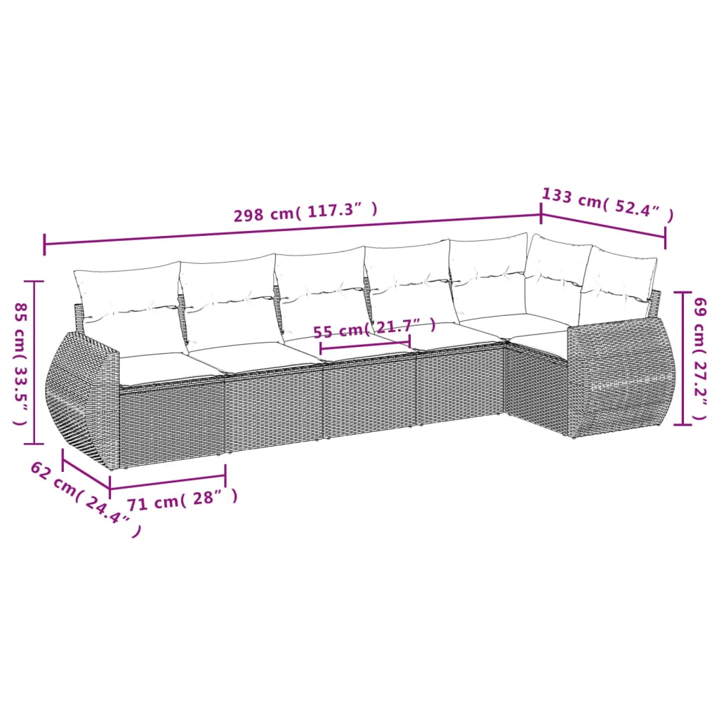 Set Divano da Giardino 6pz con Cuscini Grigio Chiaro Polyrattan 3221391