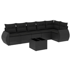 Set Divani da Giardino con Cuscini 7pz Nero Polyrattan 3221394