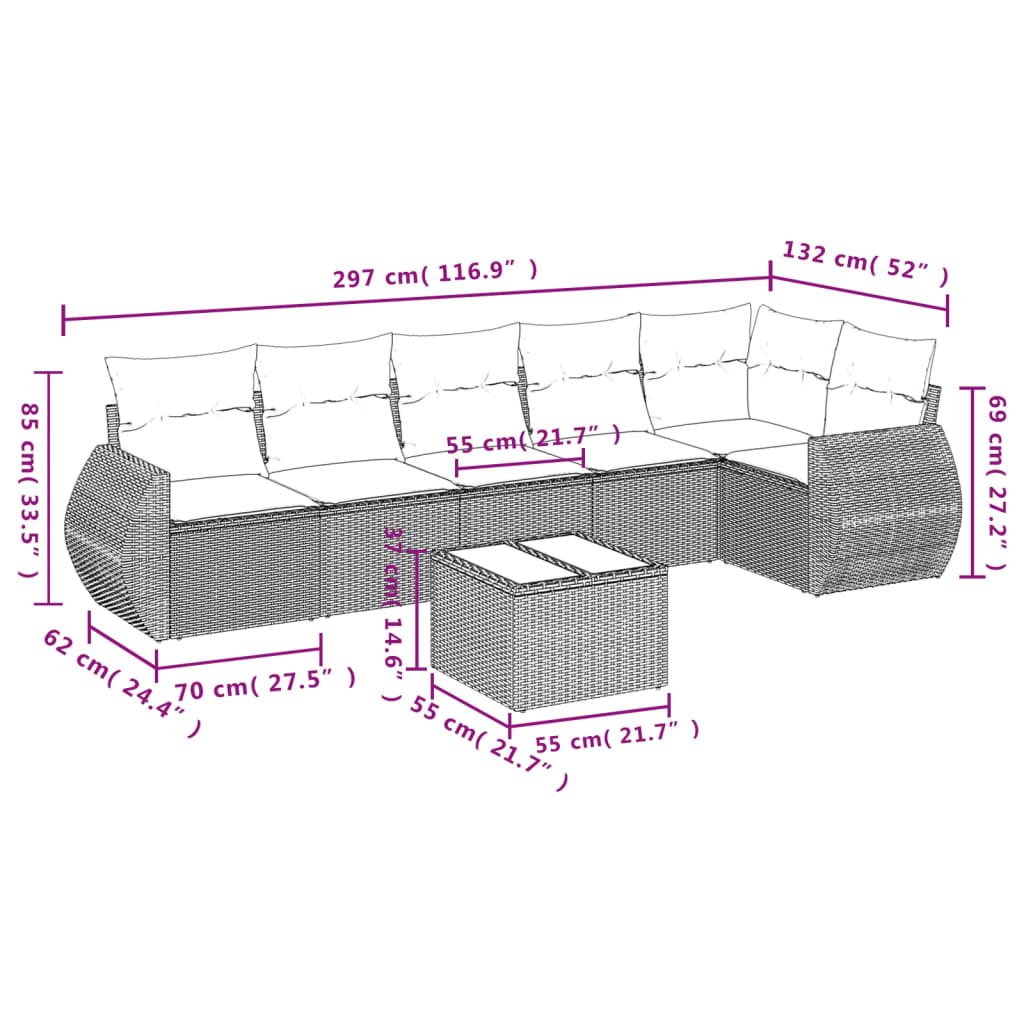 Set Divani da Giardino con Cuscini 7pz Nero Polyrattan 3221394