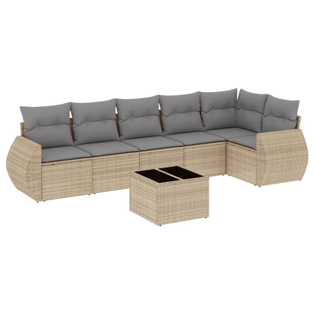 Set Divani da Giardino 7 pz con Cuscini Beige in Polyrattan 3221398