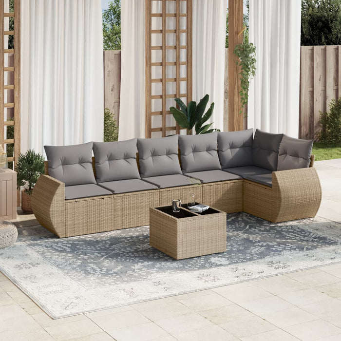 Set Divani da Giardino 7 pz con Cuscini Beige in Polyrattan 3221398