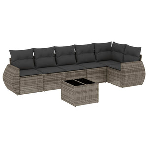 Set Divani da Giardino 7 pz con Cuscini Grigio in Polyrattan 3221399