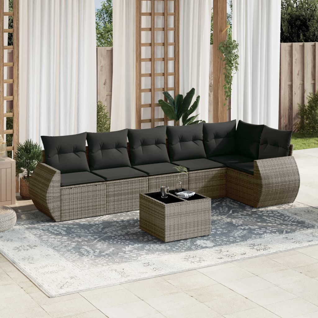 Set Divani da Giardino 7 pz con Cuscini Grigio in Polyrattan 3221399