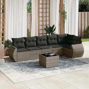 Set Divani da Giardino 7 pz con Cuscini Grigio in Polyrattan 3221399