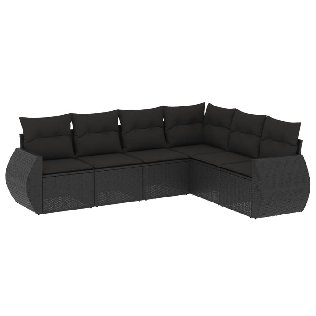 Set Divano da Giardino 6 pz con Cuscini Nero in Polyrattan 3221404