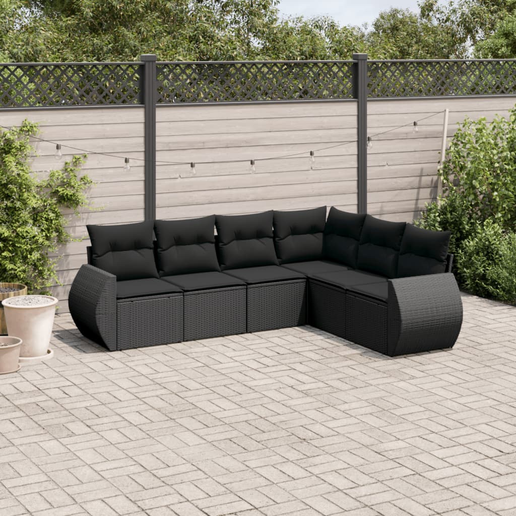 Set Divano da Giardino 6 pz con Cuscini Nero in Polyrattan 3221404