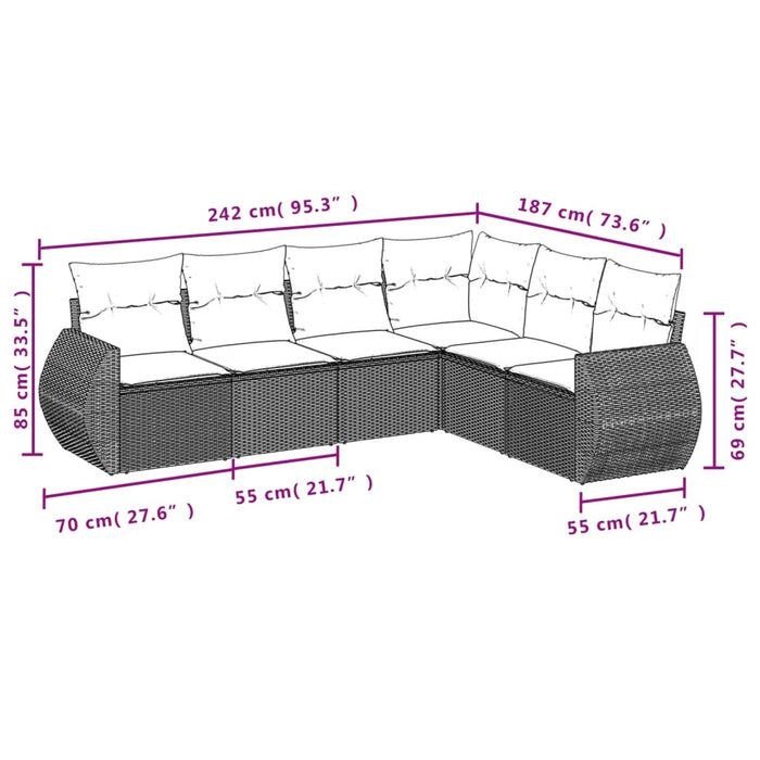 Set Divano da Giardino 6 pz con Cuscini Beige in Polyrattan 3221408