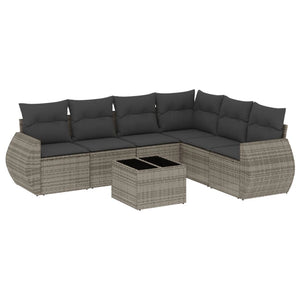 Set Divani da Giardino 7 pz con Cuscini Grigio in Polyrattan 3221419