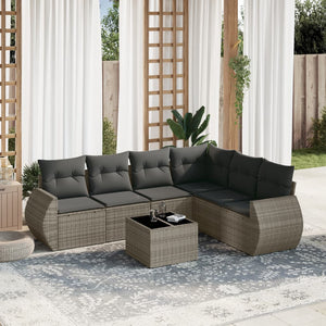 Set Divani da Giardino 7 pz con Cuscini Grigio in Polyrattan 3221419