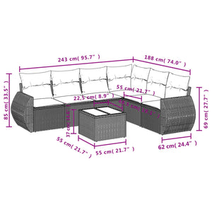 Set Divani da Giardino 7pz con Cuscini Grigio Chiaro Polyrattan 3221421