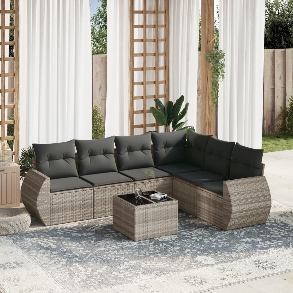 Set Divani da Giardino 7pz con Cuscini Grigio Chiaro Polyrattan 3221421