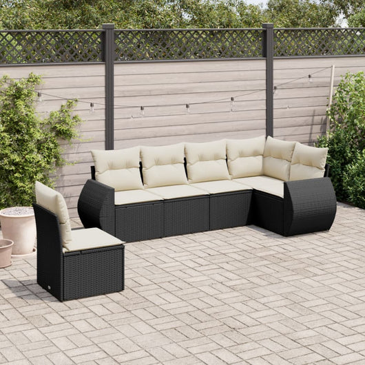 Set Divano da Giardino 6 pz con Cuscini Nero in Polyrattan 3221425