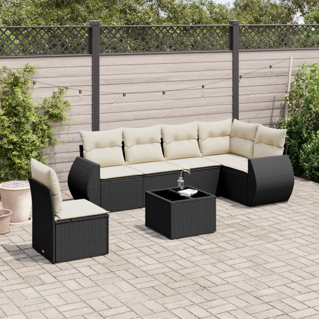 Set Divani da Giardino con Cuscini 7pz Nero Polyrattan 3221435