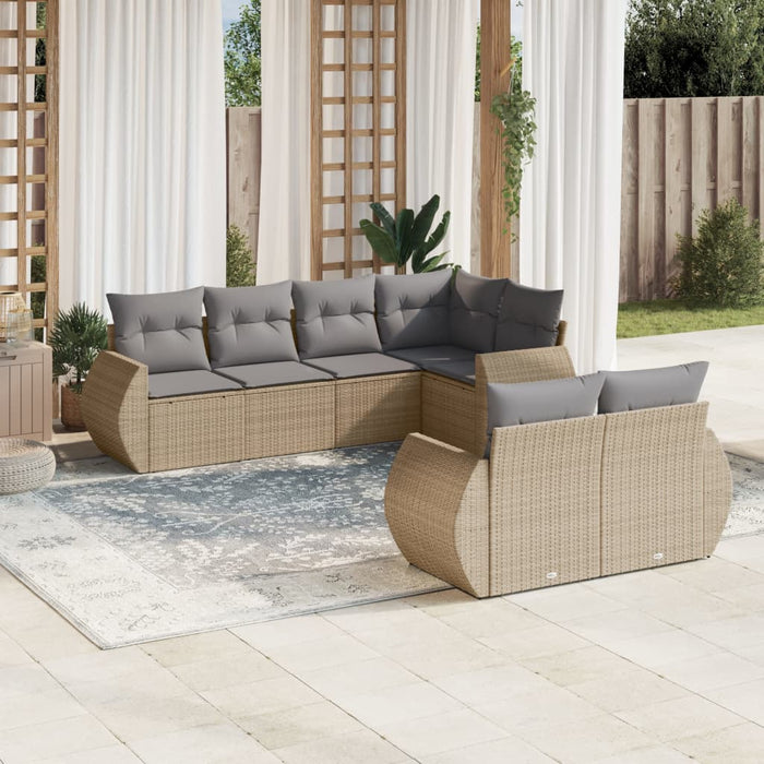 Set Divani da Giardino 7 pz con Cuscini Beige in Polyrattancod mxl 112375